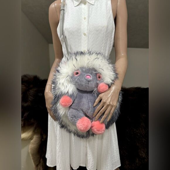 Cute Hedgehog Multi Use Bag/Real Shearling Crossbody/Backpack/Plushie/Pillow - Picture 2 of 16
